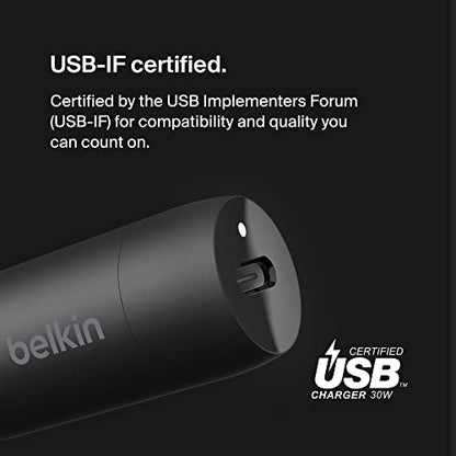 Belkin Boost↑Charge™ 30W Fast Car Charger, Compact Design w/USB-C Power Delivery Port, USB-C to Lightning Cable Included, Universal Compatibility for iPhone 14 Series, iPad, and More - Black - style: Charger + Lightning Cable