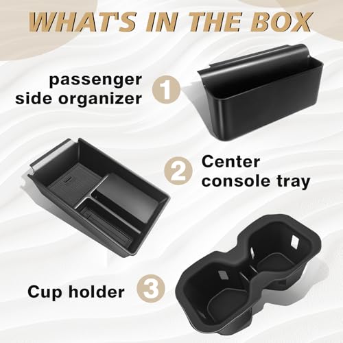 Muslogy Center Console Organizer & Cup Holder Insert 3PCS Set Compatible with 2025 2026 Nissan Kicks Armrest Box Divider Gear Shift Storage Pocket Drink Stopper (Console Tray& Side Pocket & CupHolder) - size: Console Tray & Side Pocket & CupHolder