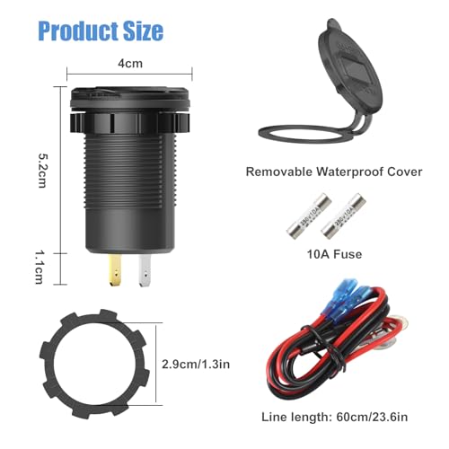 Hapytrip 2 Pack 12 Volt USB Outlet Dual Quick Charge 3.0 Port and PD3.0 USB C Car Battery Chargers Socket, Waterproof 12V Power Outlet Cigarette Lighter Replacement DIY Kit with Voltmeter and Switch - color: pack of two