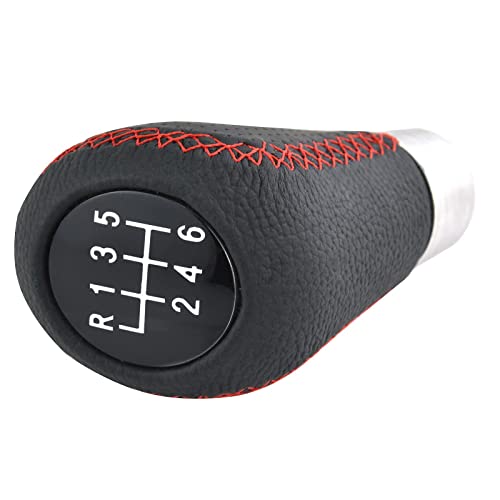 Lunsom 6 Speed Manual Shifter Knob PU Gear Shift Handle Leather Car Shifting Lever Head Accessories Fit Most Vehicle (Red Suture) - color: Red