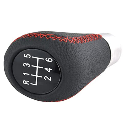 Lunsom 6 Speed Manual Shifter Knob PU Gear Shift Handle Leather Car Shifting Lever Head Accessories Fit Most Vehicle (Red Suture) - color: Red