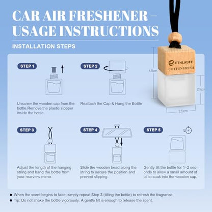 Car Air Freshener Hanging, 3 Pcs Cotton Fresh, Fresh Linen, Cardamom & Cedar, Car Scent Air Fresheners Diffuser for Car, 45+ days Long Lasting Fragrance, 0.27 FL OZ/8ML