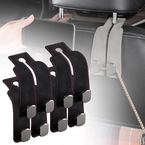 Headrest Hooks for Car, 2026 New Car Seat Hooks for Headrest, Car Seat Back Organizer Storage Hook for Hanger Purses and Bags, Double Hook Leather Purse Holder for Car (Black*4) - color: Black*4