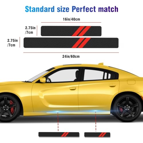 4PCS Door Sill Scratch Protector Stickers Compatible with Challenger Charger Car Threshold Protection Stickers Thickened Carbon Fiber Textured Leather Material Anti-Scratch（Red） - color: Red