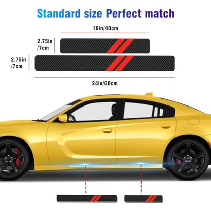 4PCS Door Sill Scratch Protector Stickers Compatible with Challenger Charger Car Threshold Protection Stickers Thickened Carbon Fiber Textured Leather Material Anti-Scratch（Red） - color: Red