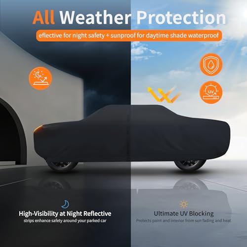 Waterproof Car Cover All-Weather, Heavy-Duty Outdoor Full Exterior Automobiles Snow Cover for Truck 221-228 inch with Sun Visor,Zippered & Storage Bag - Black - size: Fit Truck Length 211-228 inch(PK-L)