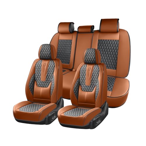 Coverado Car Seat Covers Full Set, Nappa Leather Seat Covers for Car, Waterproof Car Seat Protector with Lumbar Support, Automotive Seat Covers Universal Fit for Most Cars SUV Trucks (Brown-Black) - color: A/Brown-Black, size: FullSet