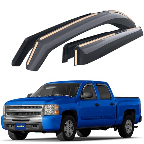 Goodyear Shatterproof in-Channel Window Deflectors for Trucks Chevrolet (Chevy) Silverado/GMC Sierra 2007-2013 Crew Cab, Rain Guards, Window Visors, Vent Deflector, Truck Accessories, 4pcs - GY008152 - color: For Silverado 07-13