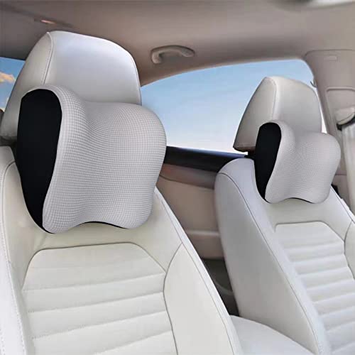 Ultra Soft Car Headrest Pillow, Car Pillow for Driving with Adjustable Strap, 100% Memory Foam Neck Cushion, Breathable Removable Cover & Ergonomic Design - Car Neck Pillow(Moonlight-Silver, 1PC) - color: Silver