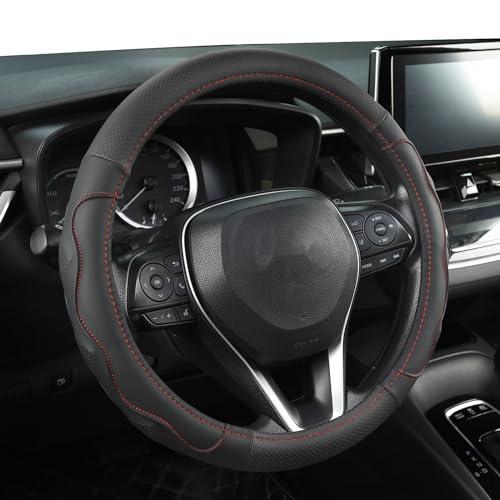 West Llama 3D Texture Steering Wheel Cover for Toyota, Anti-Slip Design, Premium Leather, Custom Fit for 14.5-15 inch, Stylish Interior Decoration(Black+Red Line-Standard Size) - color: C-Black+Red Line, size: Standard size (14 ½''-15'')