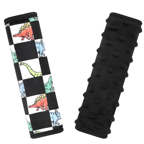 Seat Belt Covers for Kids, Double-Sided Use Shoulder Pads for Kids, Comfort Neck Strap Covers, Cute Car Seatbelt Cushion Covers for Boys Girls(2 Pack) (Checkerboard Dinosaur) - color: Checkerboard Dinosaur