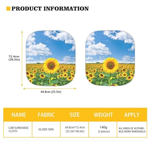 AFPANQZ Sunflower Field Car Windshield Sun Shades Sunshades Rectangle UV Protection Foldable Sun Blocks Universal Fit for Auto Car Vans Yellow Flowers 28.5"x25.5" - color: Sunflower field