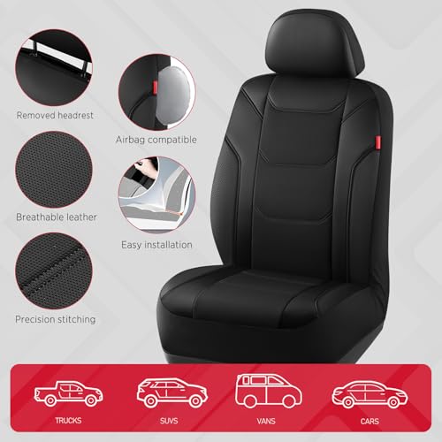 Rubbermaid Leather Car Seat Cover – Universal Front Seat Cover, Airbag Compatible, Easy to Install, Water-Resistant and Durable Automotive Seat Cover for Cars, Trucks, SUVs, Vans – Black - color: Black