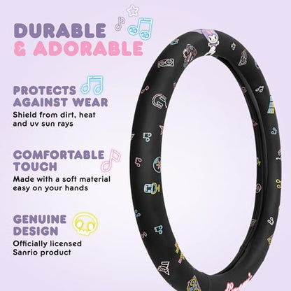 Sanrio Kuromi Car Trunk Organizer & Steering Wheel Cover Set – Cute, Non-Slip, Soft Grip Car Accessories for Women – Collapsible Storage Bin for Groceries, Tools & Travel – 12.5"L x 12.5"W x 9"H - style: Set Kuromi