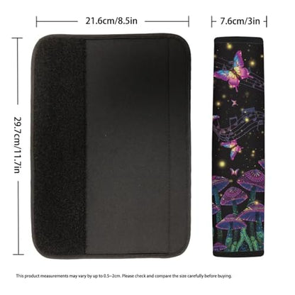 UNICEU Mushroom Butterfly Print Auto Seat Belt Cover Shoulder Pad for Most Vehicle SUV Truck 2Piece Set Car Accessory for Women - color: Mushroom Butterfly