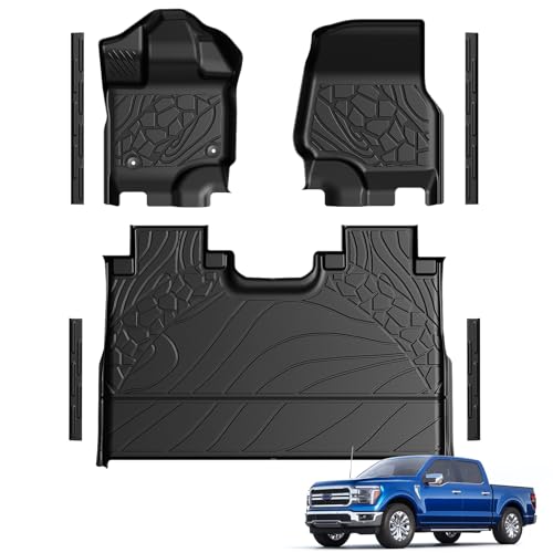 Floor Mats for 2015-2025 2026 Ford F-150 & 2022-2026 F150 Lightning SuperCrew (Rear Without Fold Flat Storage) Carpet Floor, TPE All Weather Durable Mats for Ford F150 - size: 2015-2026 | For Ford F150 w/o Under-seat Storage