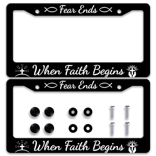 2pcs Fear Ends When Faith Begins Personalise License Plate Frames License Plate Frame Funny Car Universal Accessories Stainless Steel Cars Decor Fits Standard Us Vehicles Size 12.2 X 6 Inch - color: Fear Ends When Faith Begins