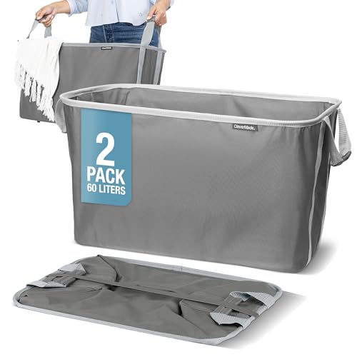 CleverMade Collapsible Laundry Basket 2 Pack – 60L (16 Gal) Foldable Clothes Hamper with Reinforced Handles, Space Saving Fabric Laundry Bin, Holds 55 lbs, Flat Folding for Dorm, Apartment & RV - Charcoal - color: Charcoal Gray