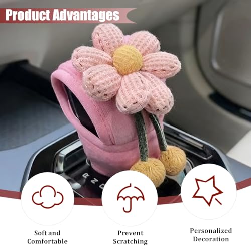 Car Gear Shift Cover, Flower Design Vehicle Hand Brake Gear Cover for Manual/Automatic Shift Knob, Automotive Interior Shifter Stick Protector Decoration Accessories, Universal Fit