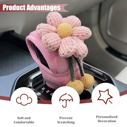 Car Gear Shift Cover, Flower Design Vehicle Hand Brake Gear Cover for Manual/Automatic Shift Knob, Automotive Interior Shifter Stick Protector Decoration Accessories, Universal Fit