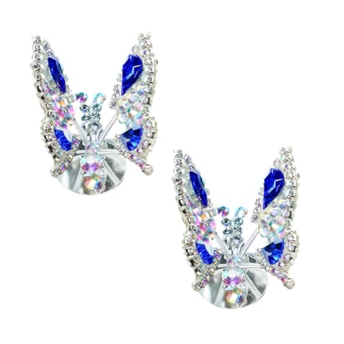 YoRise 2PCS Bling Butterfly Car Dashboard Ornaments, Kawaii Rhinestones Auto Rearview Mirror Decorations for Women, Universal Fun Car Interior Accessories for Cars Home Office Garden (Blue) - color: Blue