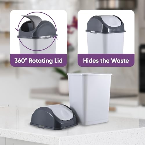 Superio 4.5 Gallon Plastic Swing Top Trash Can with Lid, Gray/Smoke, 2" - size: 4.5 Gallon, style: 2 Pack