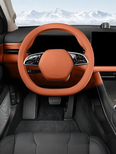 Car Steering Wheel Cover, Anti-Skid Silicone Steering Wheel Cover Easy Clip-On Installation & Anti-Sweat Grip, Universal Automotive Interior Accessories for Most Cars (Orange) - color: Orange