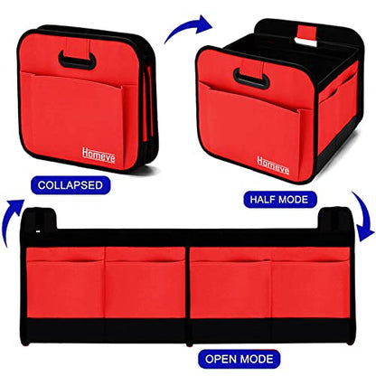 Homeve Trunk Organizer, Car Storage, Reinforced Handles, Collapsible Multi-Compartment, Foldable, Waterproof, Sturdy, 600D Oxford Polyester For Car, SUV, Mini-Van, Red, 2 Compart | Collapsible, Reinforced Handles, Foldable, Waterproof, Suitable for Any Ca