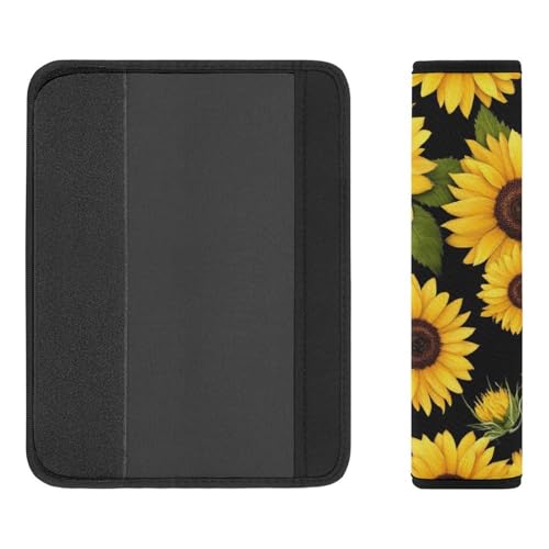 Men's Car Belt Covers 2PCS Fashion Cushion Pad Car Shoulder Strap Harness Pad Floral Black Yellow Flowers Sunflower - color: Color856