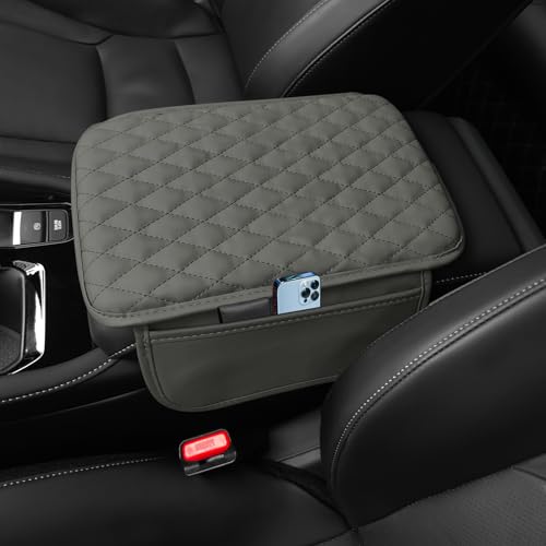 Arm Rest Cover for Car, Leather+Memory Foam Center Console Cover with Storage Bags, Universal Car Interior Accessories Middle Console Cover for Most Car Center Consoles (Gray) - color: Gray