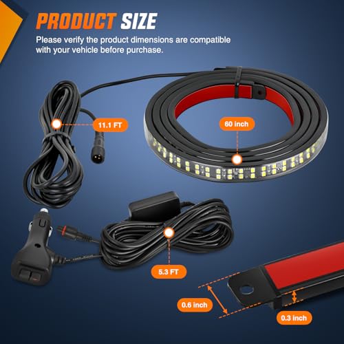 Nilight 60 Inch Truck Tailgate Strobe Light Strip Tail Emergency Bar Rear Window Warning Lamp Ultra-Bright Double Row 360 LED for Pickup Trailers Construction Vehicles Car SUV, White - color: 60" Tailgte Strobe White