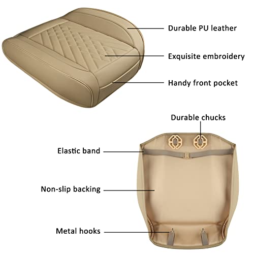 GIANT PANDA 1pack Front Car Seat Cover Bottom Seat Cover, PU Leather Driver Car Seat Protector Fits 95% of Vehicles, Wrapping Around The Bottom (Beige) - color: Front Seat Beige, size: 1 Piece Standard Size