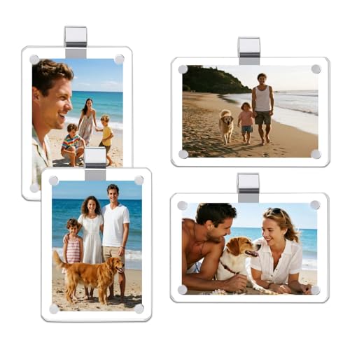 4 Pack Magnetic Car Visor Photo Holder – Personalized Acrylic Clip for Family, Pets, Travel Pictures – Easy Snap-On Car Accessory for Sun Visor (4 Pack, 2.4''x3.5'') - style: 4 Pack