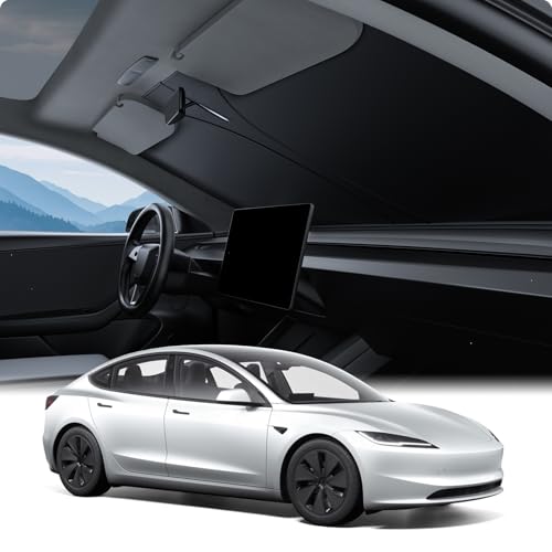 BASENOR Windshield Sunshade for 2017-2026 Tesla Model Y Juniper & Model 3 Highland, [Nano Ice Crystal] Foldable Sun Shade, UV Block Heat Insulation Interior Accessories Off-White - size: Model Y/3 Ice Crystal Off-White