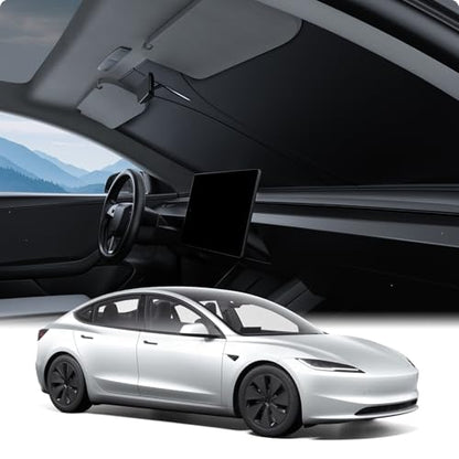 BASENOR Windshield Sunshade for 2017-2026 Tesla Model Y Juniper & Model 3 Highland, [Nano Ice Crystal] Foldable Sun Shade, UV Block Heat Insulation Interior Accessories Off-White - size: Model Y/3 Ice Crystal Off-White