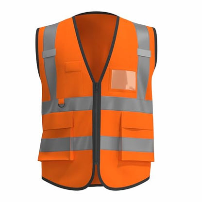 caparazon Unisex High-Visibility Reflective Safety Vest with Zippered Pockets - ANSI/ISEA Certified for Enhanced Work Safety - color: Orange Flag