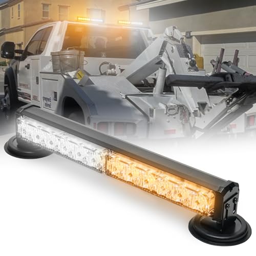 14 in Battery Powered Emergency Strobe Lights Bar Wireless Rooftop Mini Hazard Flashing LED Beacon Warning Light w/Magnetic Base for Construction Vehicles Work Trucks Snow Plow (Amber/White) - color: Amber/White