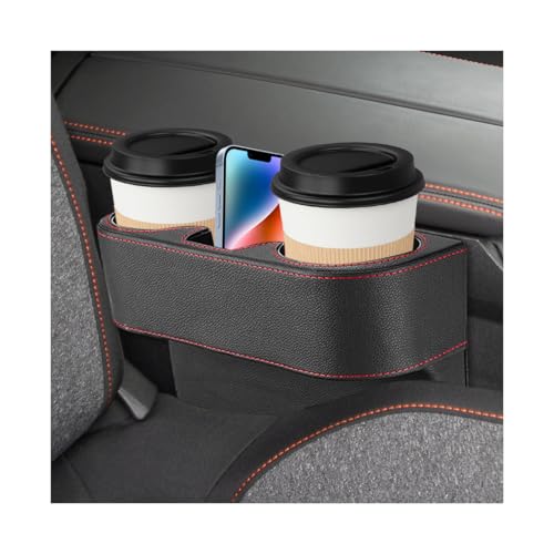 Car Seat Gap Filler Organizer, Multifunctional Auto Console Side Storage Box with Cup Holder, Universal PU Leather Cup Holder Front Seat Crevice Filler for Car Truck SUV (Black) - color: Black
