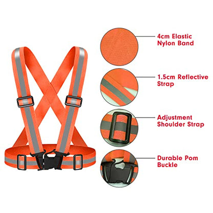 High Visibility Reflective Vest Safety Vest Running Reflective Gear Adjustable Reflective Vest for Walking,Jogging,Hiking,Night Cycling - color: Orange