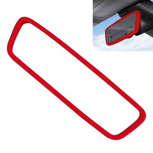 Car Rear View Mirror Protector Frame, Silicone Auto Rearview Mirror Cover, Compatible with Model 3 and Y, Rear View Trim Frame Decoration, Cars Decorations Interior(Red) - color: red