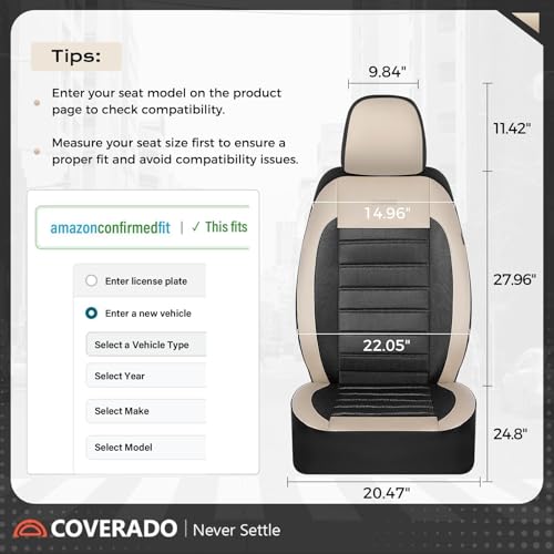 Coverado Car Seat Covers Front Seats, Luxury Leather Car Seat Covers, Automotive Mesh Seat Covers 2 Pack, Airbag-Compatible, Black Beige Seat Covers for SUV Sedan Truck - color: Beige&Black, size: Frontpair