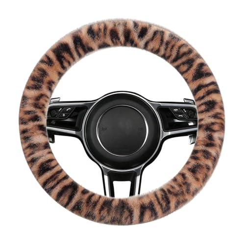 Fluffy Cheetah Car Steering Wheel Cover Luxurious Faux Fur Leopard Print Cute Wheel Protector Universal 15 Inch Fit for Vehicle, Car, Auto, SUV Winter Warm (Ginger) - color: Ginger