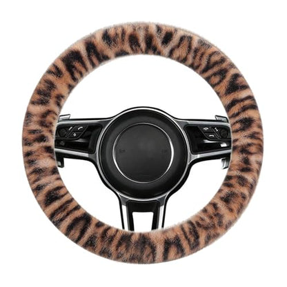Fluffy Cheetah Car Steering Wheel Cover Luxurious Faux Fur Leopard Print Cute Wheel Protector Universal 15 Inch Fit for Vehicle, Car, Auto, SUV Winter Warm (Ginger) - color: Ginger
