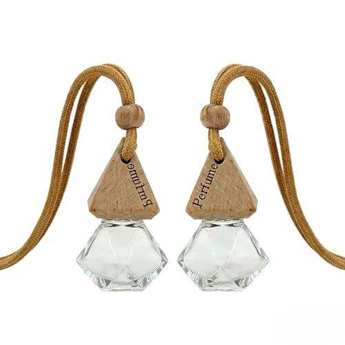 2-Pack Hanging Car Air Freshener, Refillable Glass Diffuser Bottle with Wooden Cap, Drift Car Freshener for Essential Oils, Long-Lasting Scent - Car Accessories for Women Men-Rhombus - size: Rhombus - 2PCS
