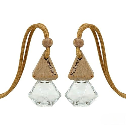 2-Pack Hanging Car Air Freshener, Refillable Glass Diffuser Bottle with Wooden Cap, Drift Car Freshener for Essential Oils, Long-Lasting Scent - Car Accessories for Women Men-Rhombus - size: Rhombus - 2PCS