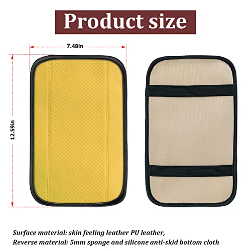 Moly Magnolia Auto Center Console Pad, PU Leather Car Armrest Seat Box Cover, Waterproof Non Slip Soft Armrest Box Cushion Protector, Car Accessories Universal for SUV, Truck, Van (Yellow) - color: Style 2-Yellow