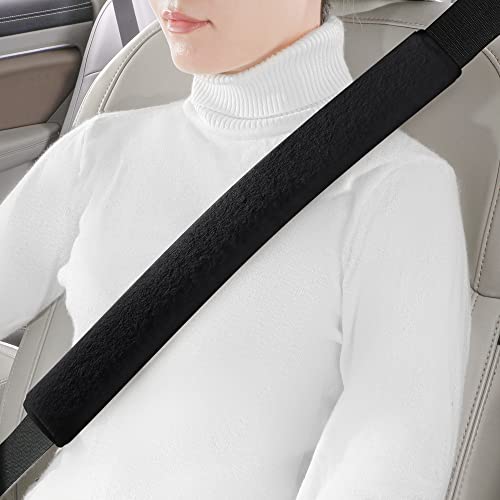 LACDL Extra Long Seatbelt Cover Super Soft Furry for Adults Kids Women & Men, Thick Plush Full Car Seat Belt Strap Cushion, Fluffy Shoulder Pad Protector, Auto Interior Accessories, 1pc, Black, 15.5in - color: Black, size: 15.5in - 1pc