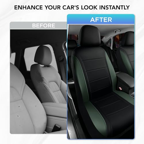 Road Comforts Leather Seat Covers, Breathable Car Seat Covers Full Set for Men,Airbag Compatible, Automotive Seat Covers Set Universal Fit Most Cars,Vans,Truck,SUV - color: Green Full Set