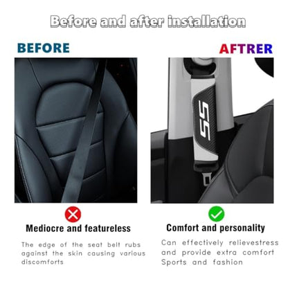 2Pcs Carbon Fiber Leather Seat Belt Cushions Shoulder Pad Soft for Chevy Malibu Impala Camaro SS Accessories,Car Seat Belt Pads Safety Belt Cover Pad (White SS) - color: White SS