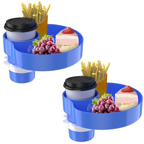 [2 Packs] Kids Car Seat Tray, Travel Tray with Cup Holder for Toddler Baby, Kids Car Seat Food Snack Organizer for Road Trip, Stroller snack, travel must haves - Blue - color: Blue-2 Packs